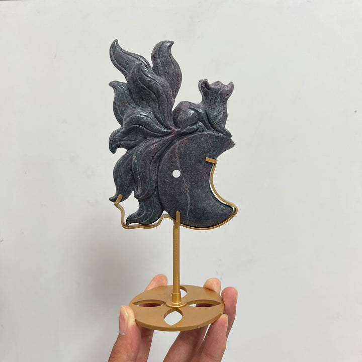 Unique,A Slightly Imperfect Nine‑Tailed Fox On Moon Carving