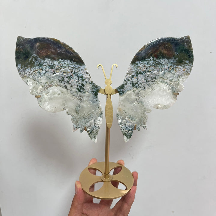 Unique,Natural Crystal Elegant Moss Agate Butterfly Wings