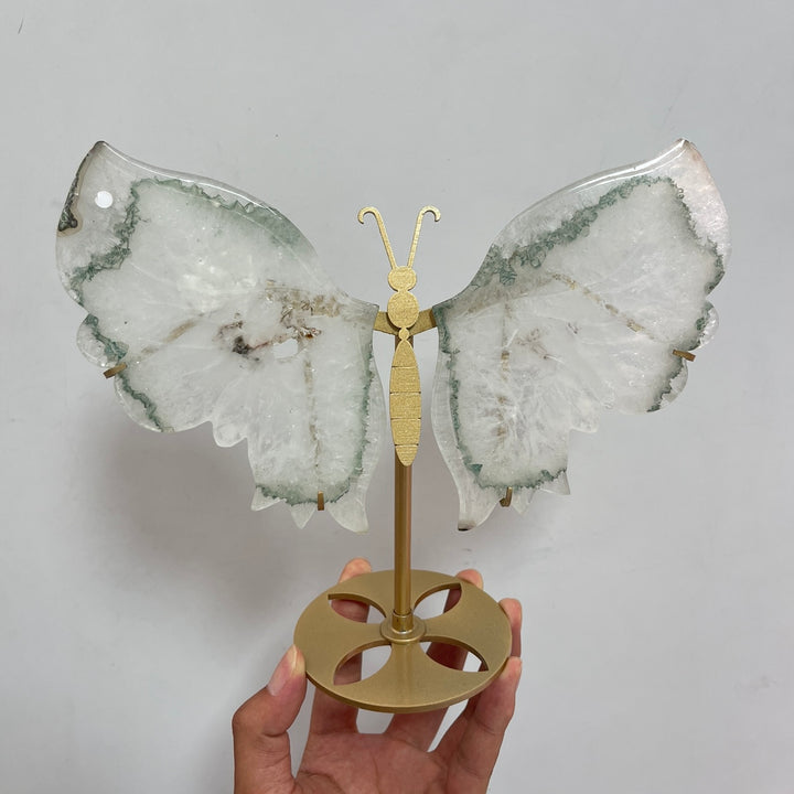 Unique,A Slightly Imperfect Natural Crystal Chlorite Quartz Butterfly Wings With Stand