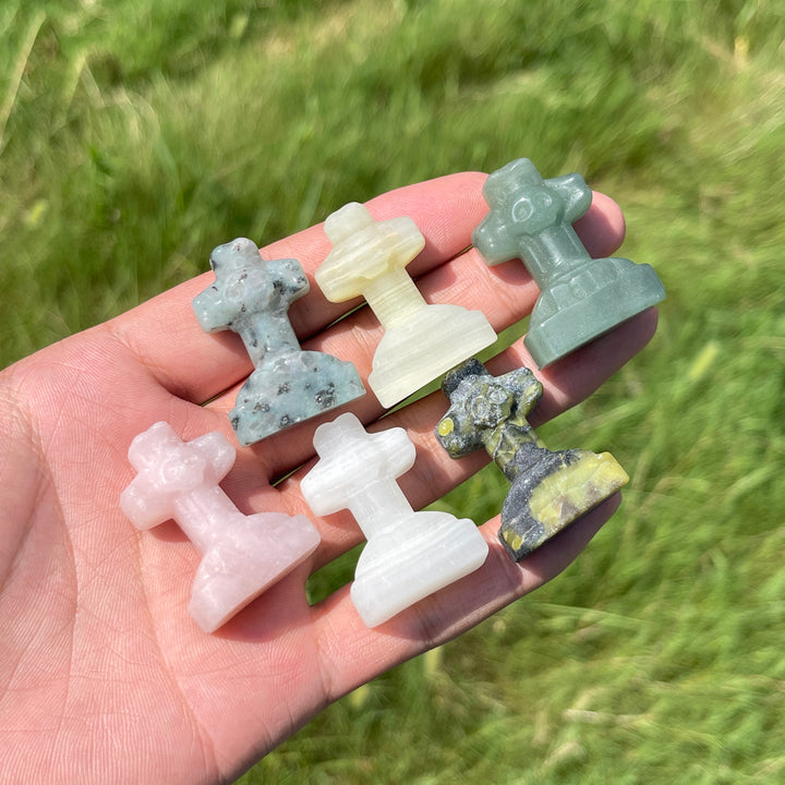 Natural Crystal Mini Skull Cross Carving