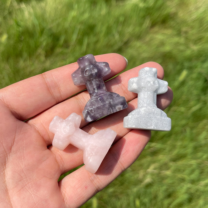 Natural Crystal Mini Skull Cross Carving