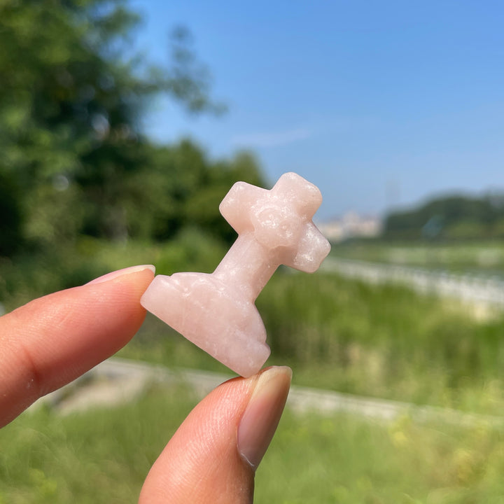 Natural Crystal Mini Skull Cross Carving