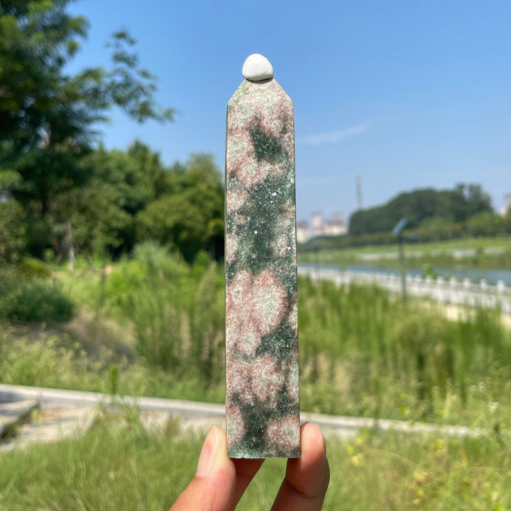 Unique,Natural Crystal Fuchsite In Quartz Point