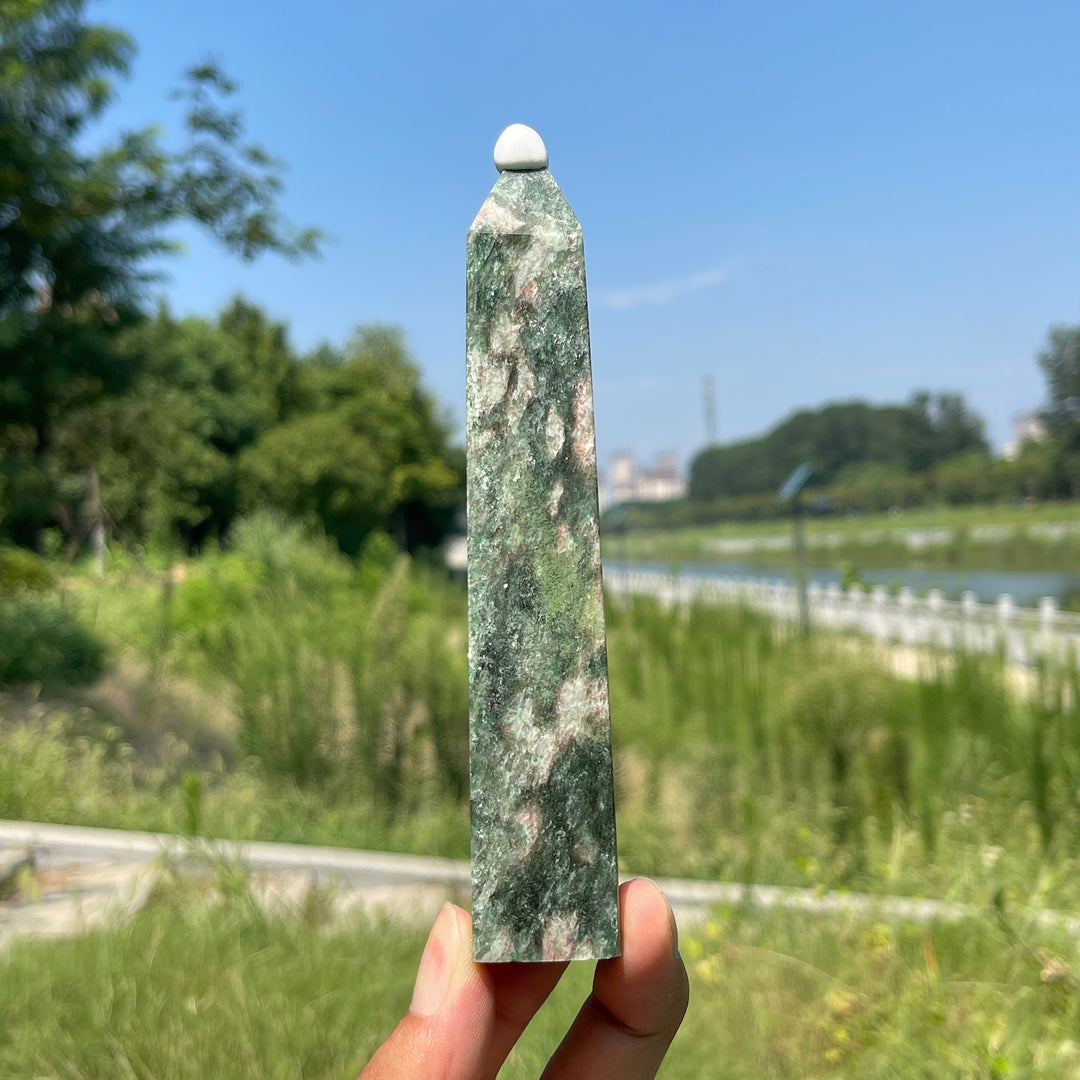 Unique,Natural Crystal Fuchsite In Quartz Point