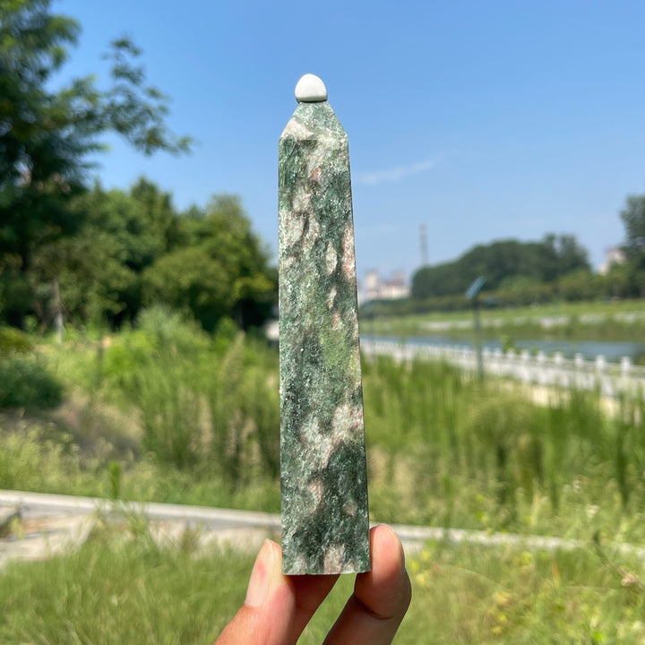 Unique,Natural Crystal Fuchsite In Quartz Point