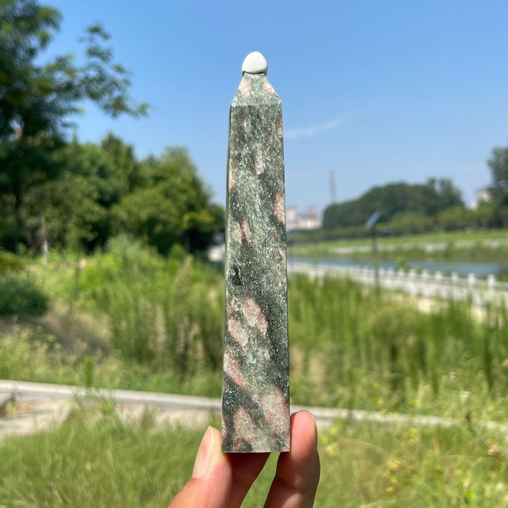Unique,Natural Crystal Fuchsite In Quartz Point