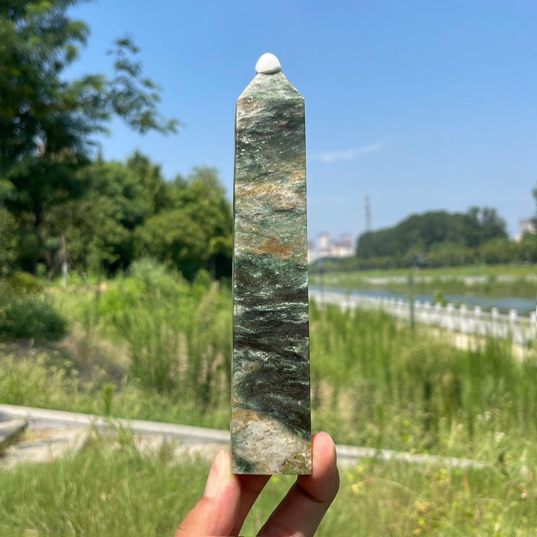 Unique,Natural Crystal Fuchsite In Quartz Point