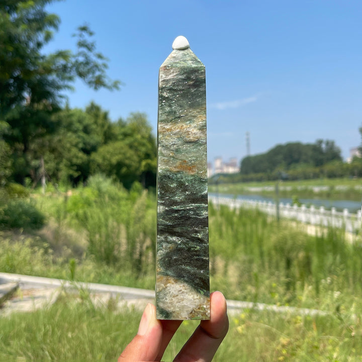 Unique,Natural Crystal Fuchsite In Quartz Point