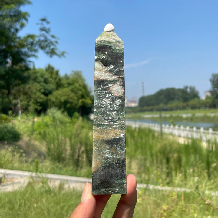 Unique,Natural Crystal Fuchsite In Quartz Point
