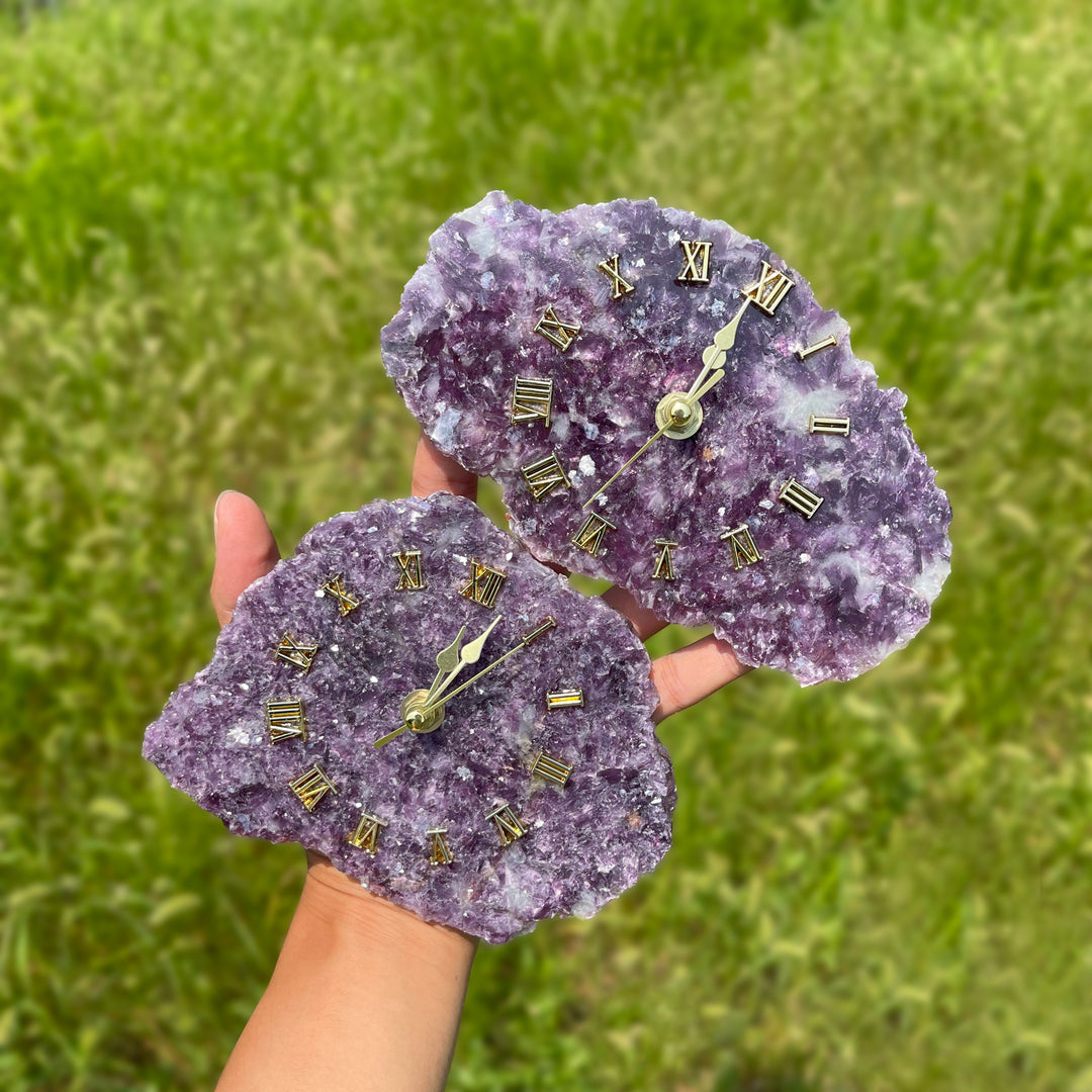 Unique,Natural Crystal Lepidolite Clock Ornament