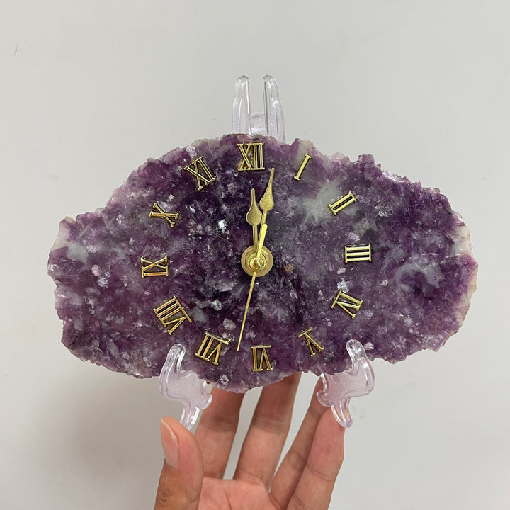 Unique,Natural Crystal Lepidolite Clock Ornament