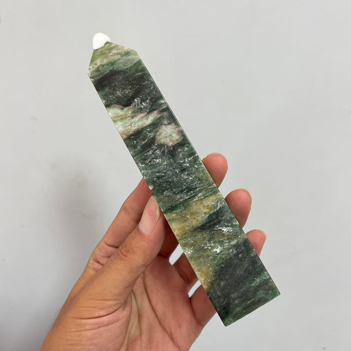 Unique,Natural Crystal Fuchsite In Quartz Point