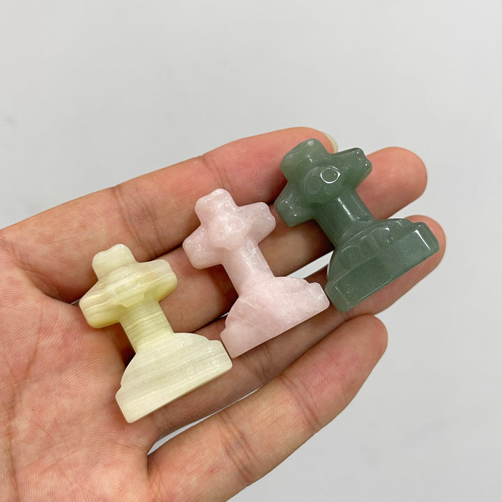 Natural Crystal Mini Skull Cross Carving