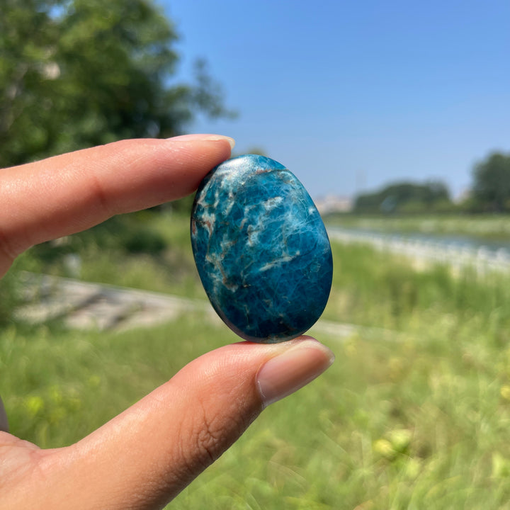 Natural Crystal Blue Apatite Palm Stone