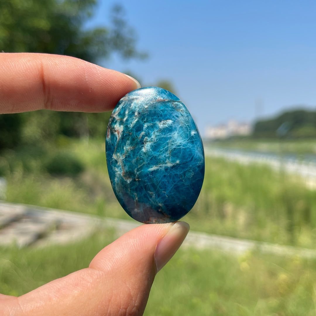 Natural Crystal Blue Apatite Palm Stone