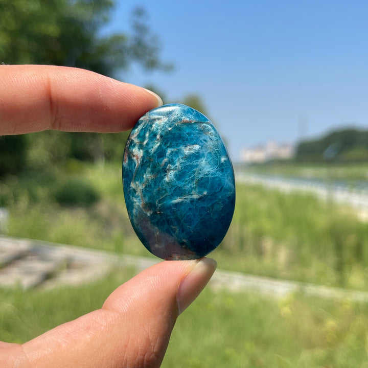 Natural Crystal Blue Apatite Palm Stone