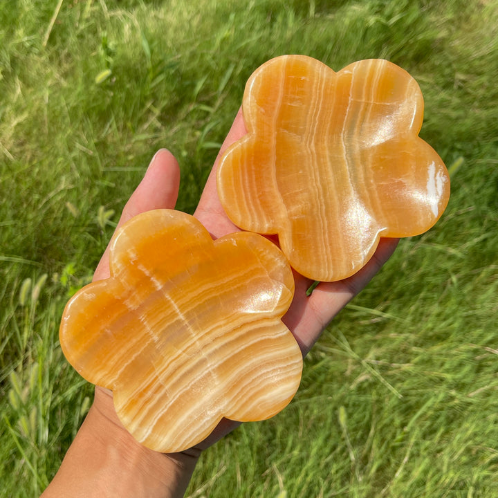 Unique,Natural Crystal Yellow Calcite Flower Bowl Carving