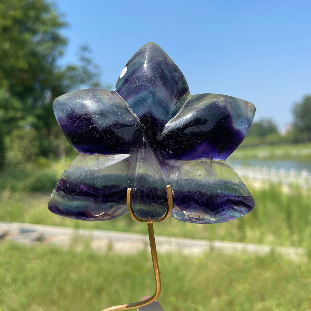 A Slightly Imperfect Natural Crystal Fluorite Orchid With Stand