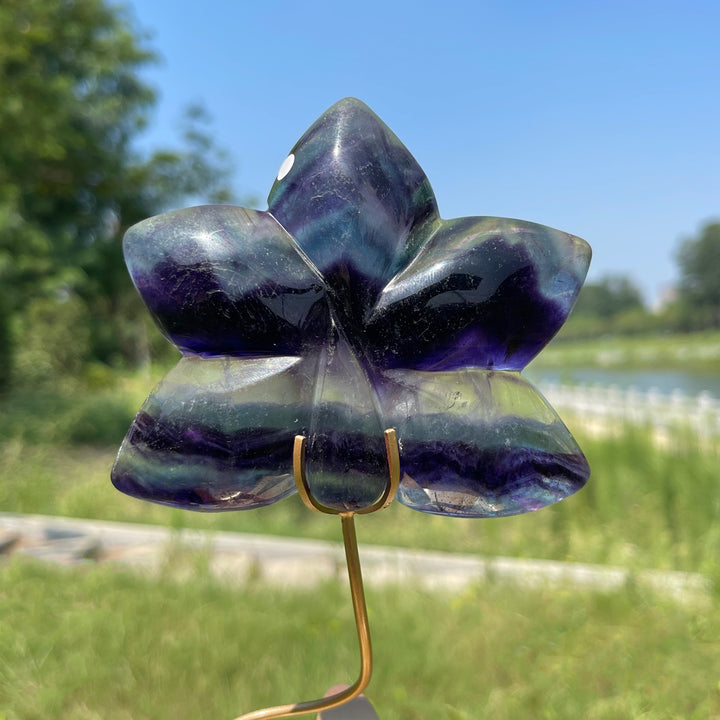 A Slightly Imperfect Natural Crystal Fluorite Orchid With Stand