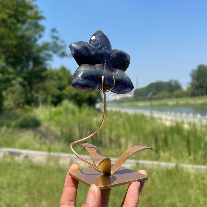 A Slightly Imperfect Natural Crystal Fluorite Orchid With Stand