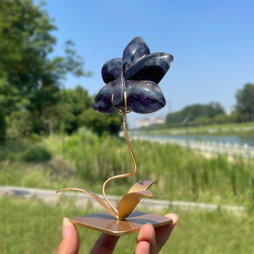 A Slightly Imperfect Natural Crystal Fluorite Orchid With Stand