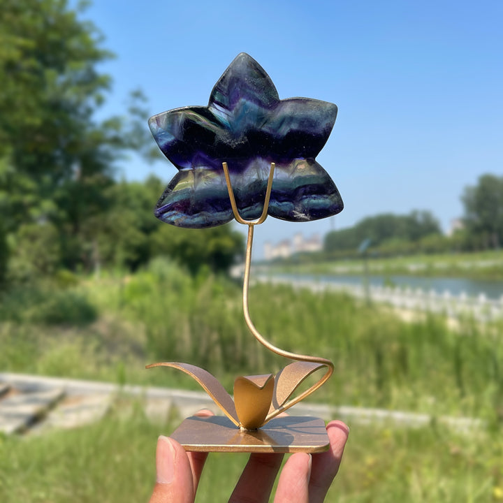 A Slightly Imperfect Natural Crystal Fluorite Orchid With Stand