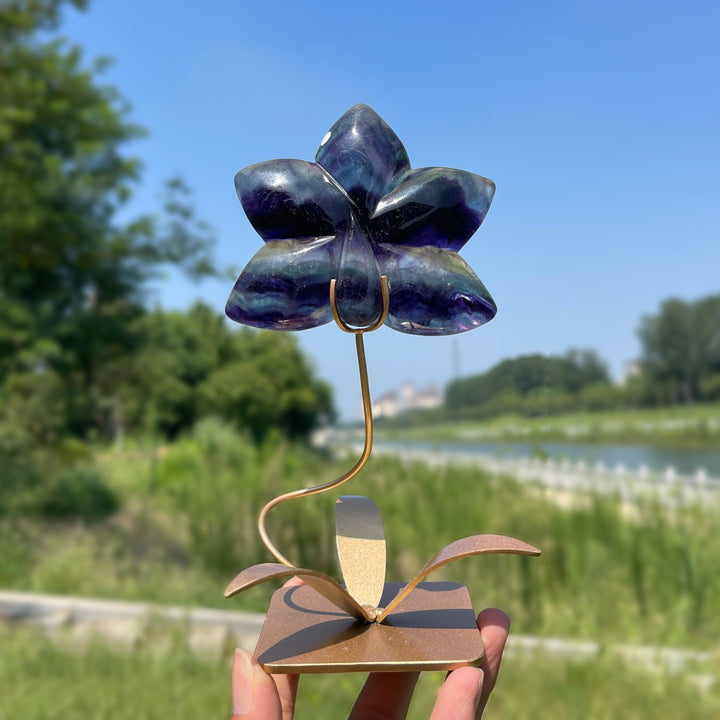A Slightly Imperfect Natural Crystal Fluorite Orchid With Stand
