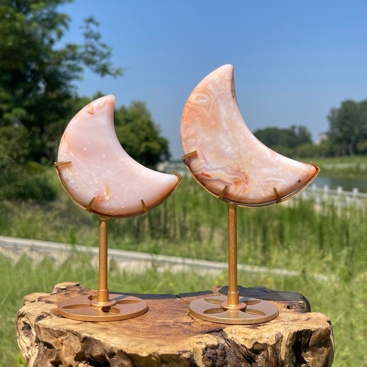 Unique,A Slightly Imperfect Natural Crystal Pink Flower Agate Moon