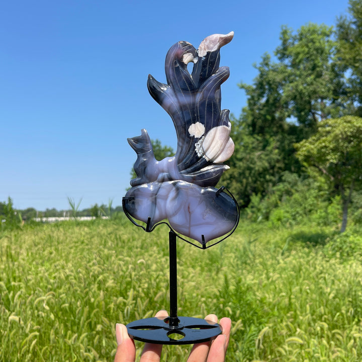 Unique,A Slightly Imperfect Natural Blue Flower Agate Nine‑Tailed Fox