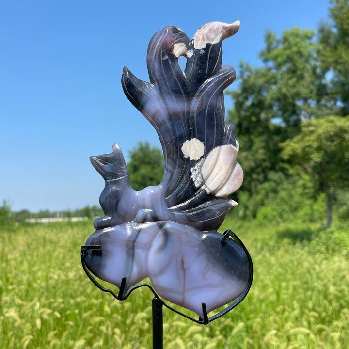 Unique,A Slightly Imperfect Natural Blue Flower Agate Nine‑Tailed Fox