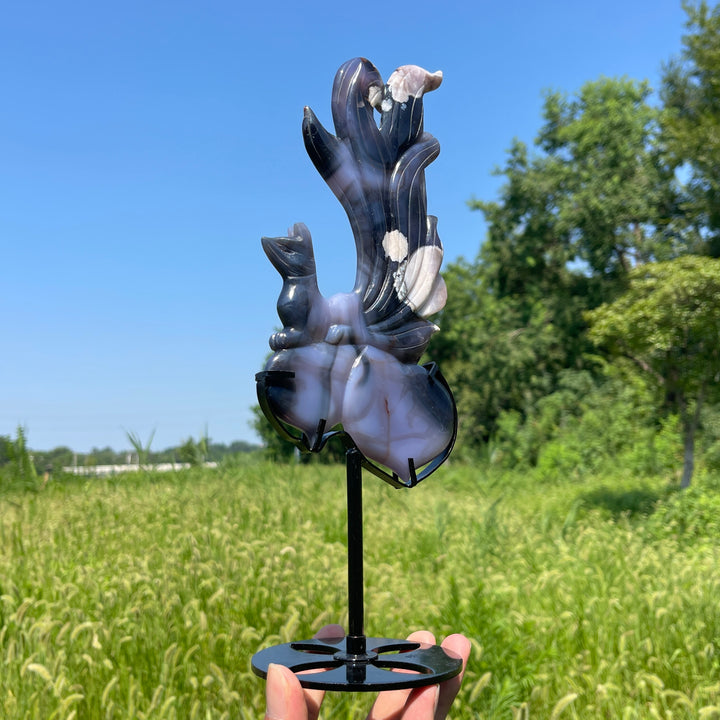 Unique,A Slightly Imperfect Natural Blue Flower Agate Nine‑Tailed Fox
