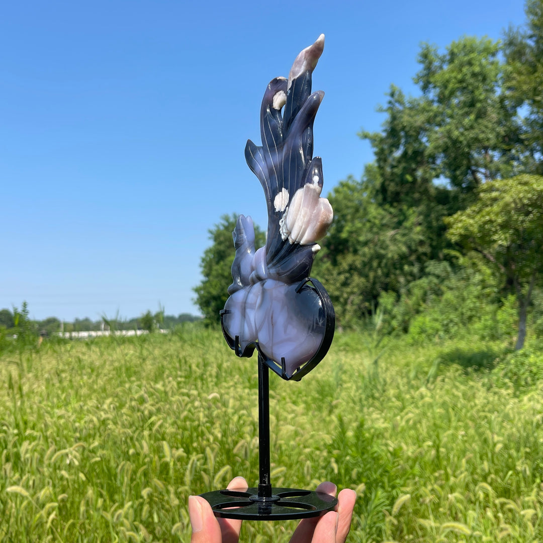 Unique,A Slightly Imperfect Natural Blue Flower Agate Nine‑Tailed Fox