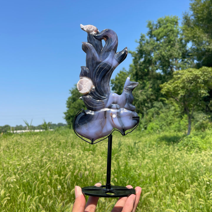 Unique,A Slightly Imperfect Natural Blue Flower Agate Nine‑Tailed Fox