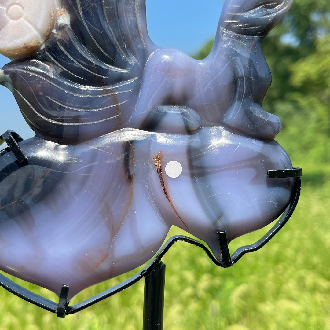 Unique,A Slightly Imperfect Natural Blue Flower Agate Nine‑Tailed Fox