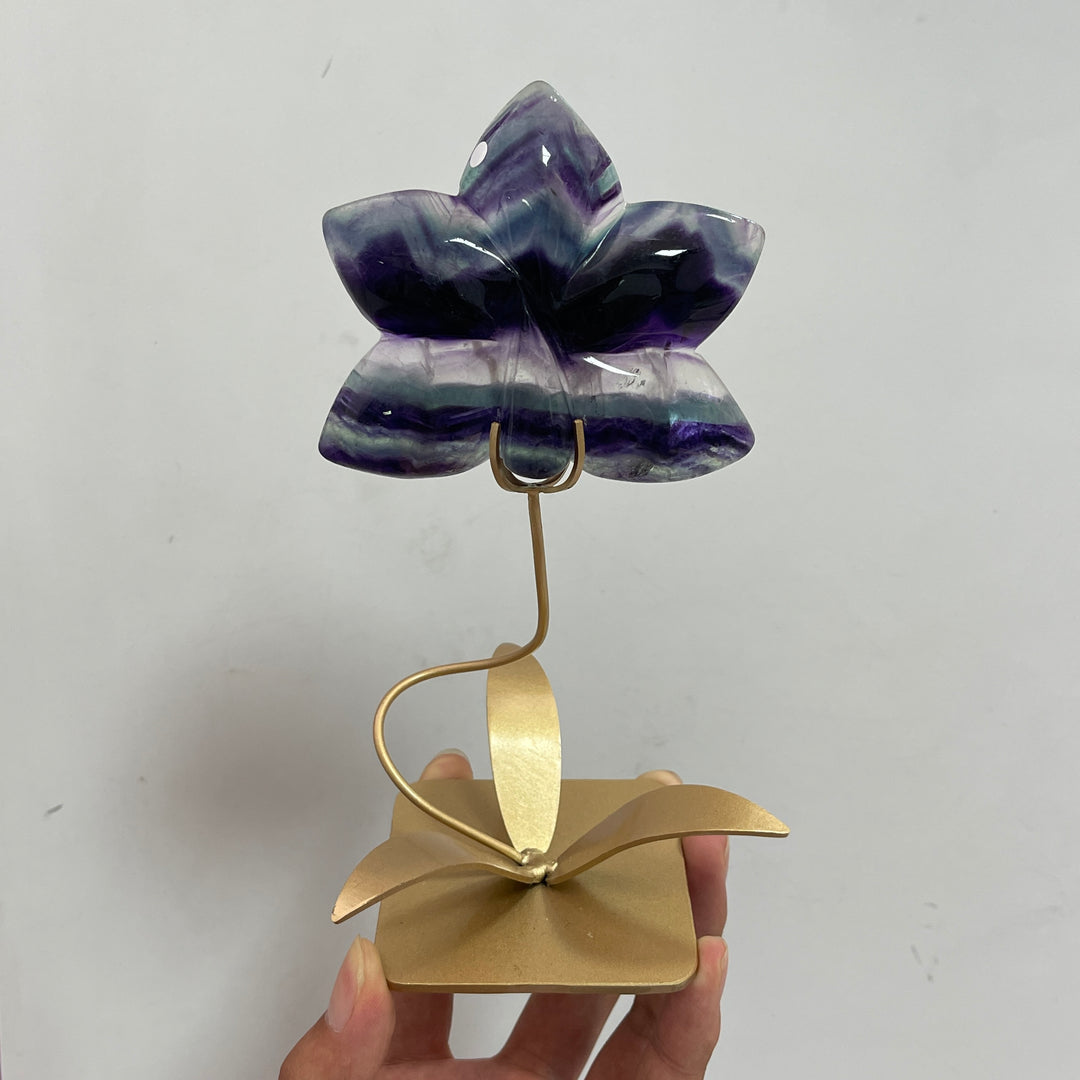 A Slightly Imperfect Natural Crystal Fluorite Orchid With Stand