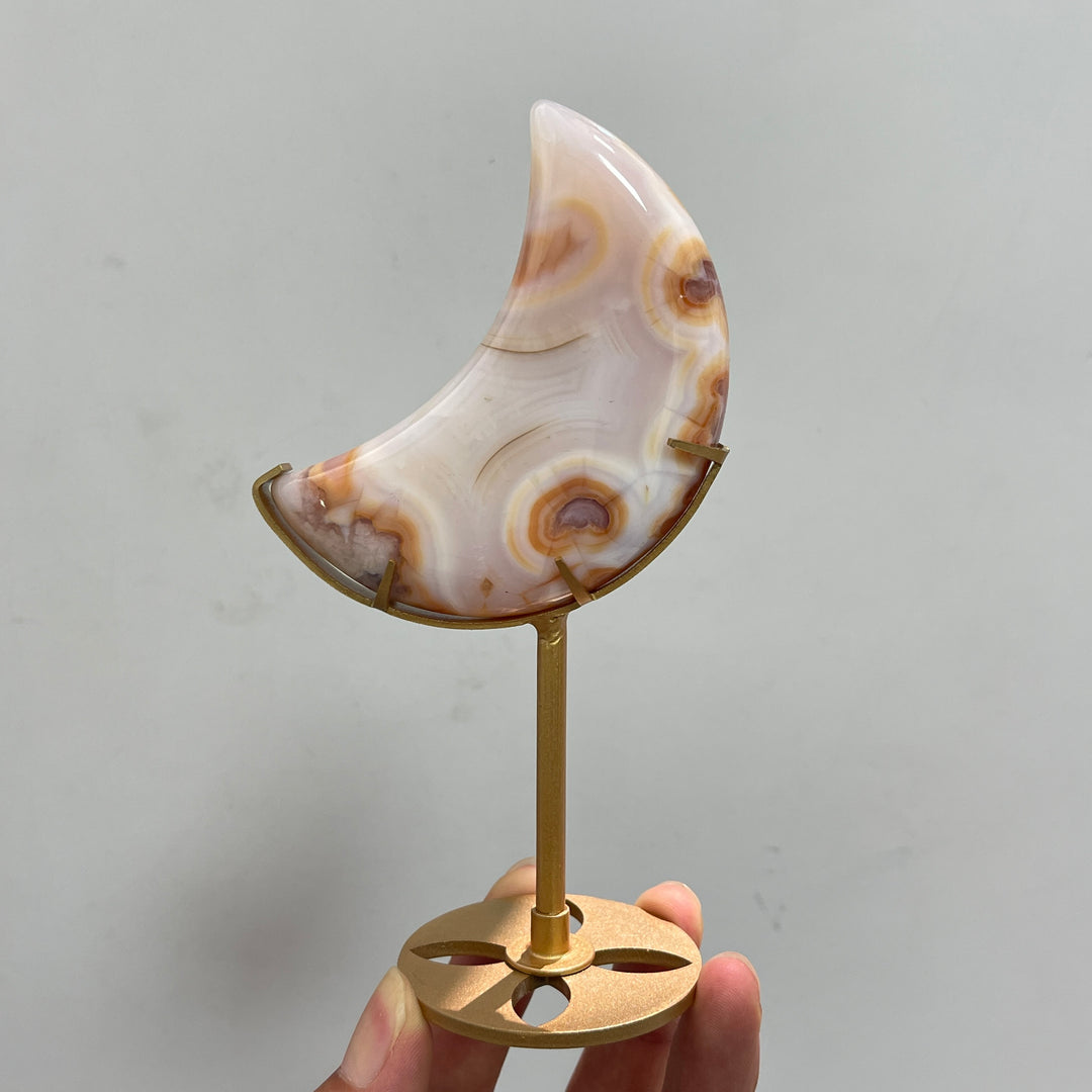 Unique,A Slightly Imperfect Natural Crystal Pink Flower Agate Moon