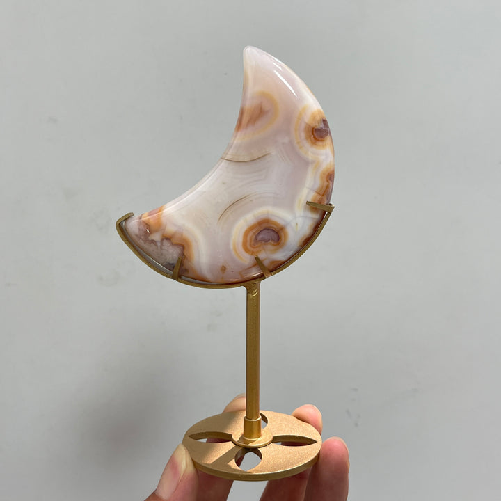 Unique,A Slightly Imperfect Natural Crystal Pink Flower Agate Moon