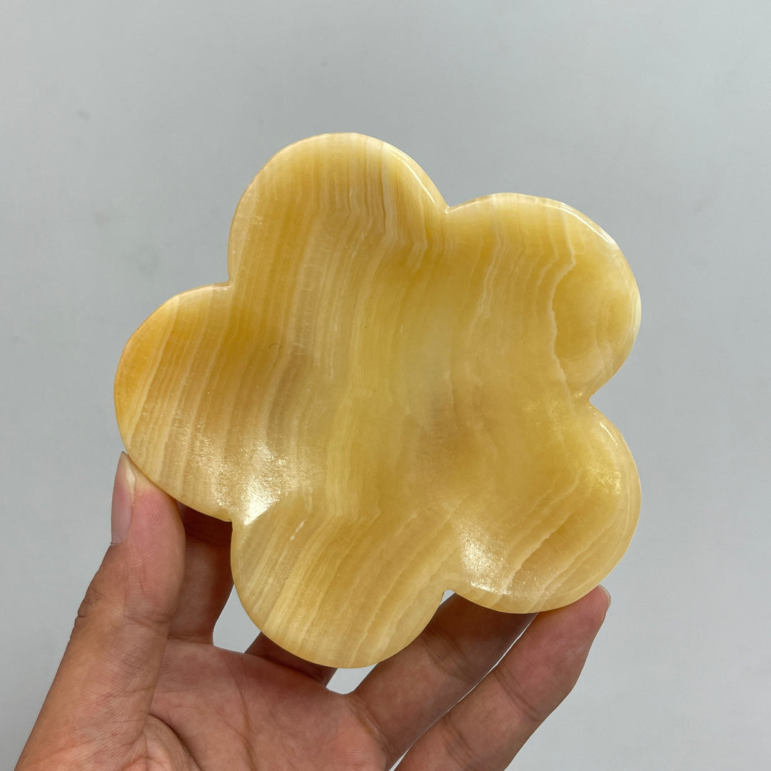 Unique,Natural Crystal Yellow Calcite Flower Bowl Carving
