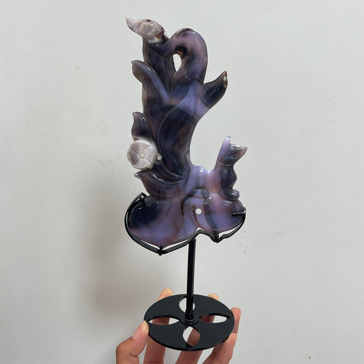 Unique,A Slightly Imperfect Natural Blue Flower Agate Nine‑Tailed Fox