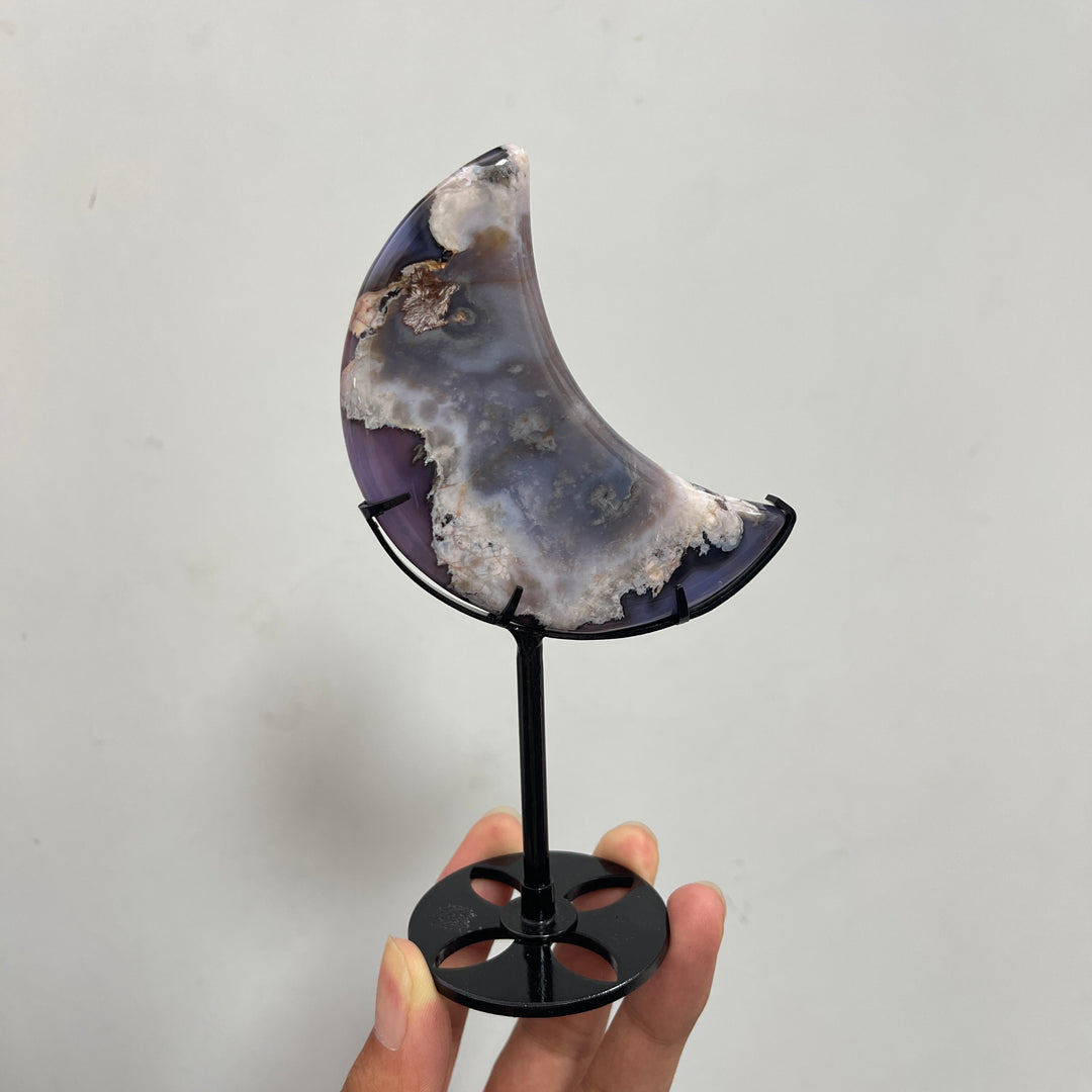 Unique,A Slightly Imperfect Natural Crystal Blue Flower Agate Moon