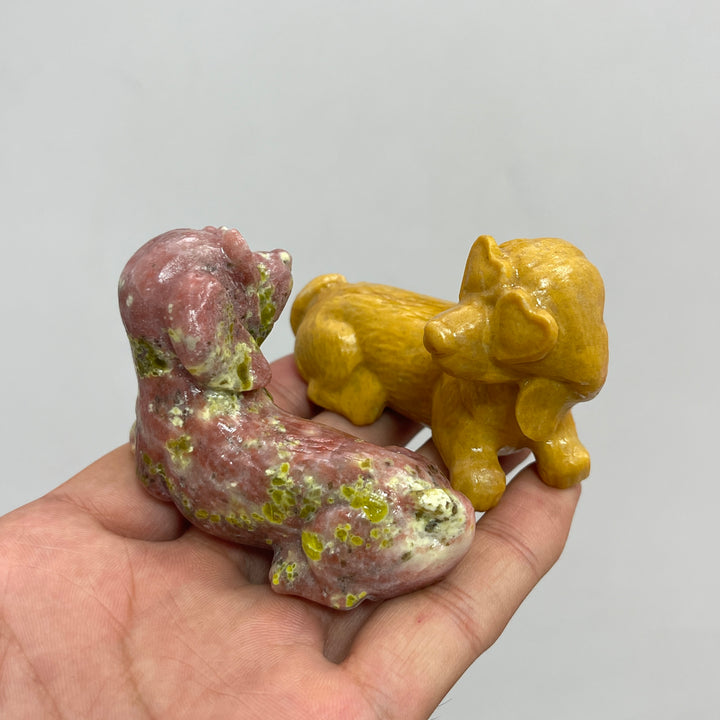 Natural Crystal Heart Eyeglass Puppy Carving