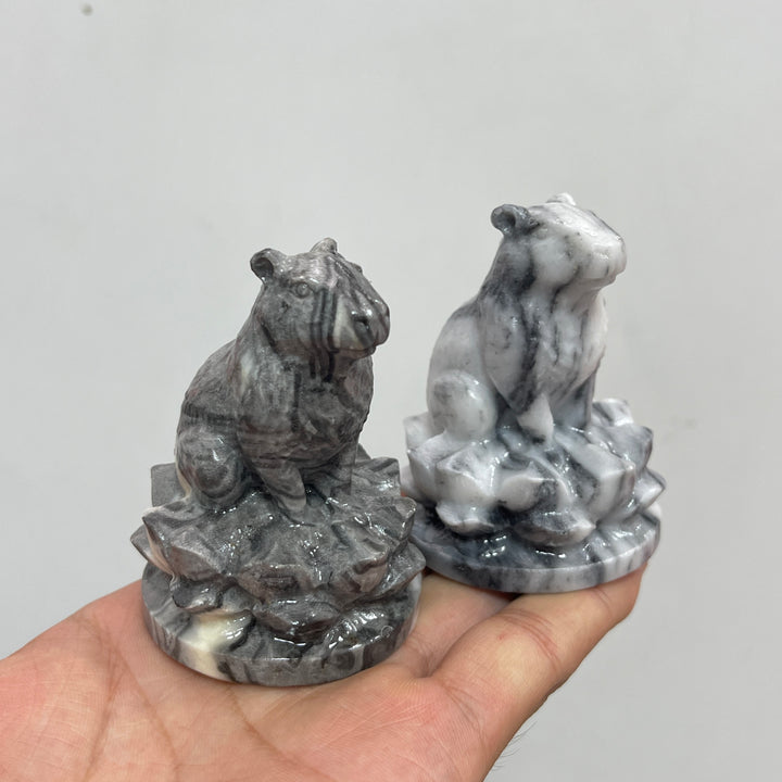 Natural Crystal Capybara Seated On Lotus Base Carving