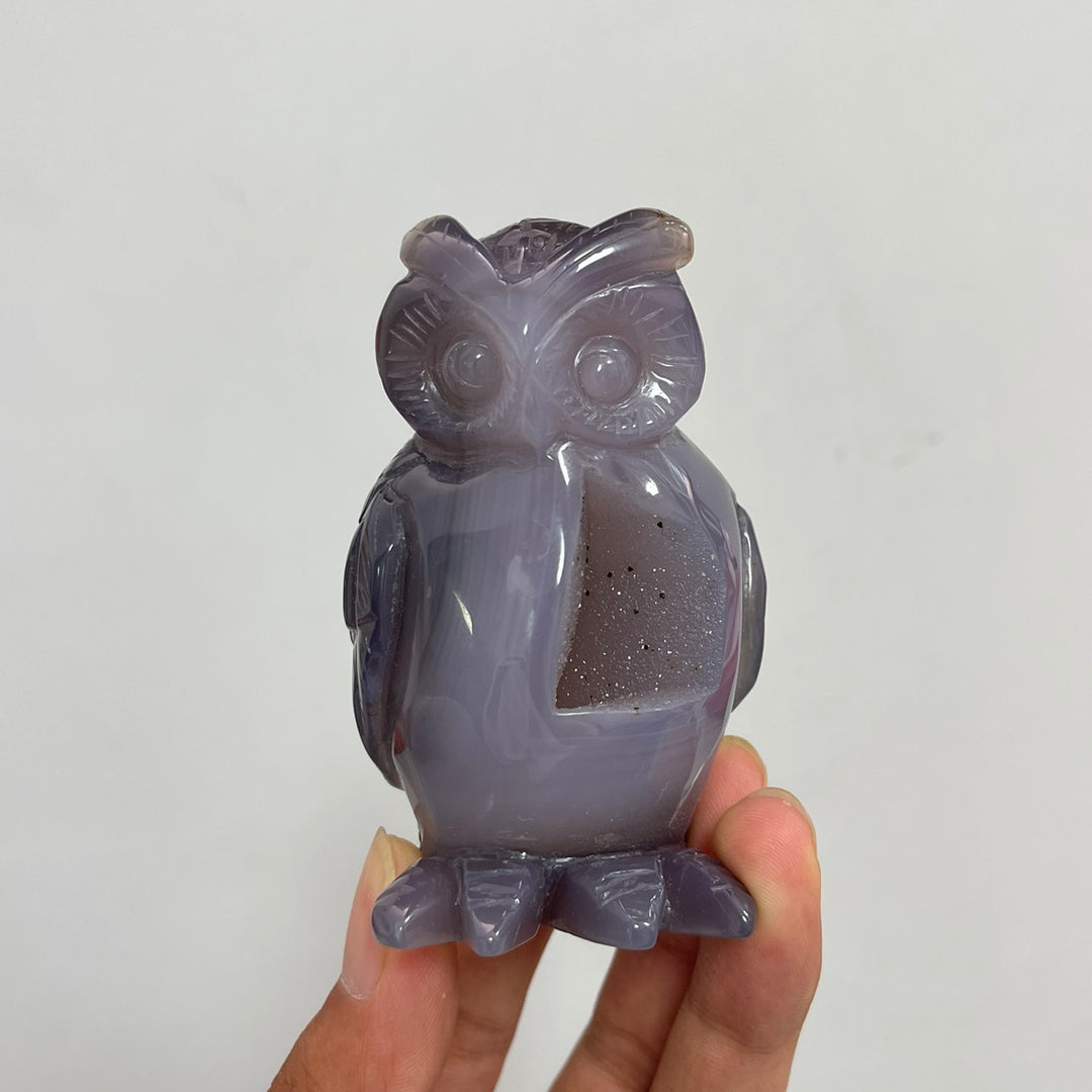Unique,Natural Crystal Carving Exquisite Agate Geode Owl