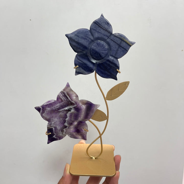 Unique,Natural Crystal Sakura Flower With Stand