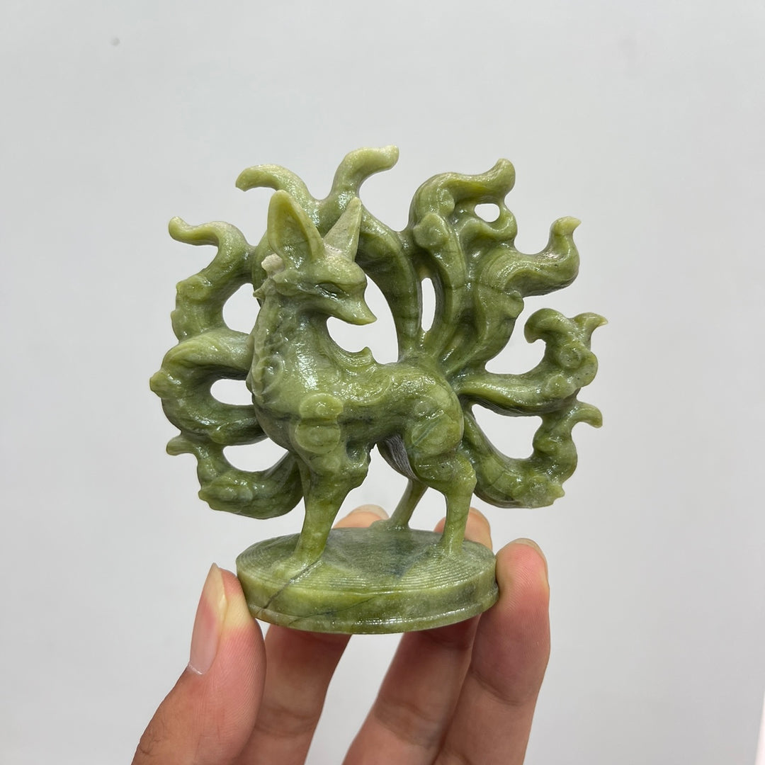 Natural Crystal Flower Nine Tailed Fox Carving