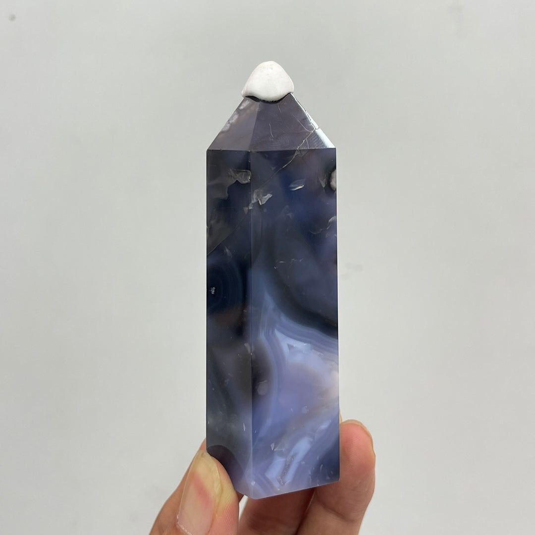 Unique,A Slightly Imperfect Natural Crystal Blue Flower Agate Point
