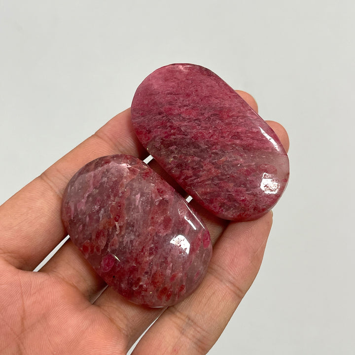 Natural Crystal Rhodonite In Quartz Palmstone