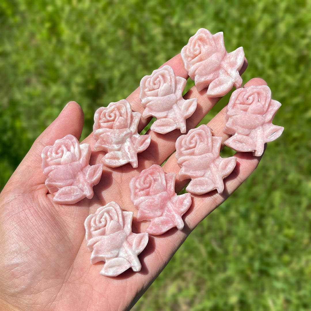 A Slightly Imperfect Natural Crystal Pink Opal Rose Carving