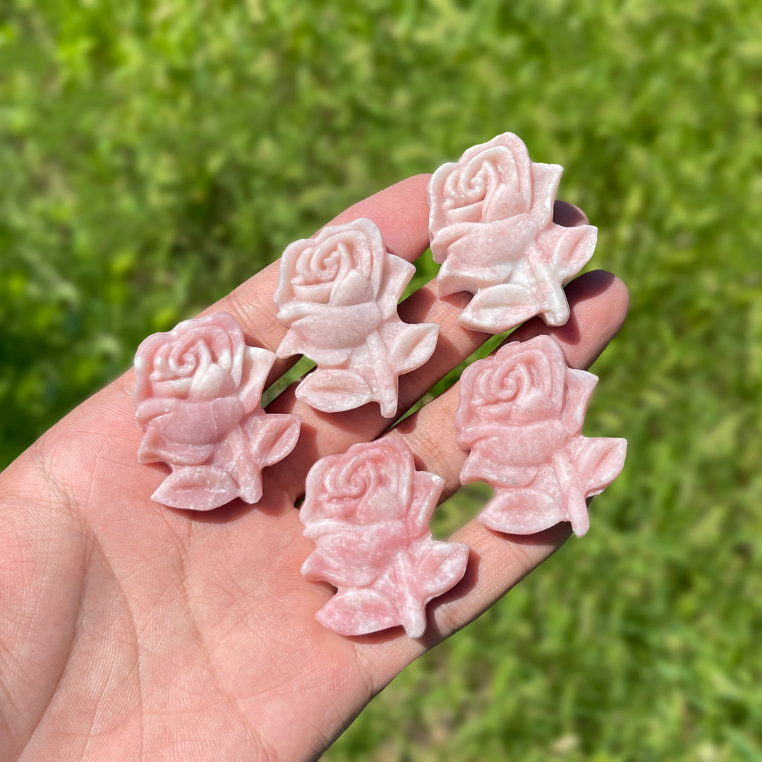 A Slightly Imperfect Natural Crystal Pink Opal Rose Carving