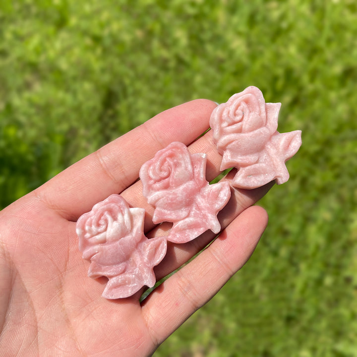 A Slightly Imperfect Natural Crystal Pink Opal Rose Carving